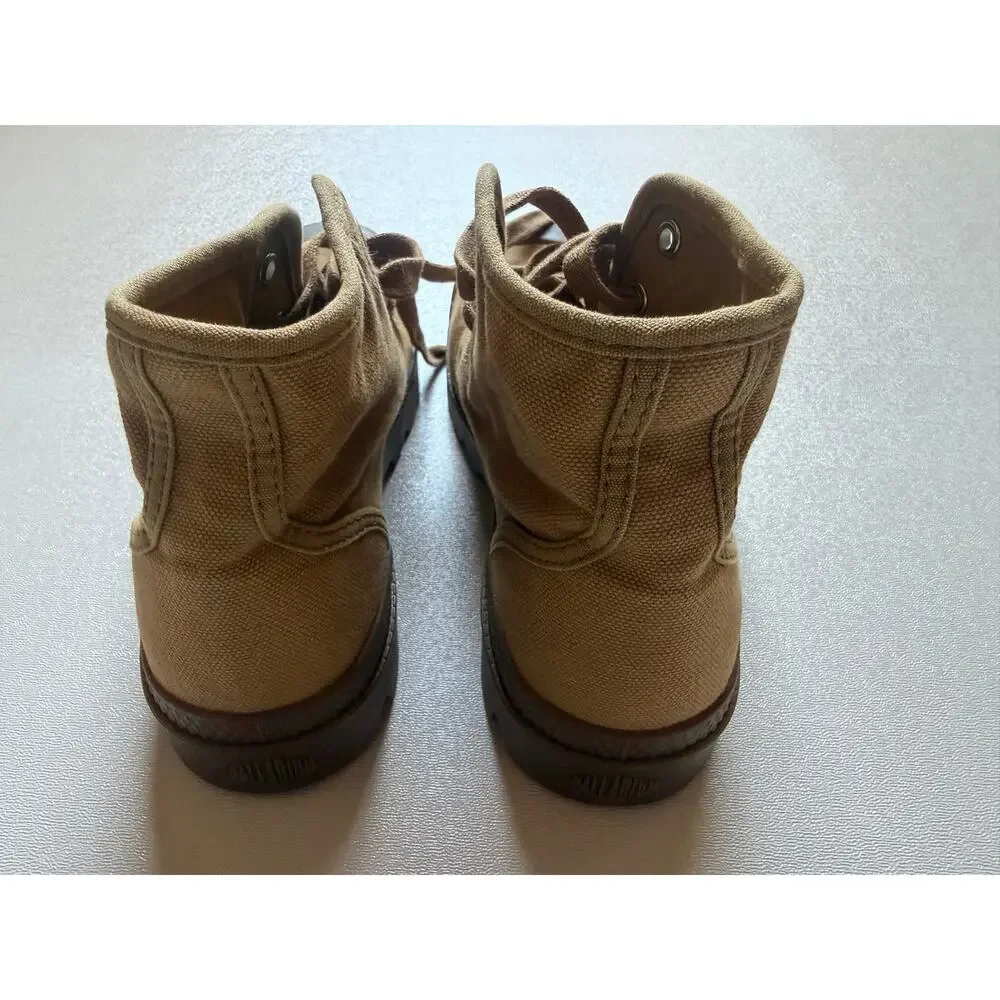 Palladium Men's Woodlin Tan Khaki Pampa Hi Canvas Military-Inspired Boots Size 8